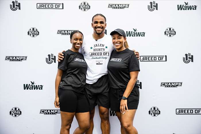 Klutch Sports Group’s Shakeemah Simmons-Winter (left) and Nicole Lynn are two members of Hurts’s all-female team.